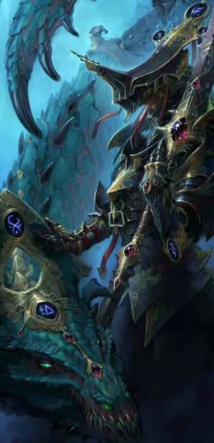 奇幻戰士在冰洞中騎著裝甲龍