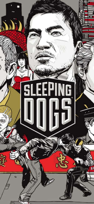 《Sleeping Dogs》遊戲海報，帶有風格化角色和城市動作場景。 — Galaxy S26 Ultra 壁紙