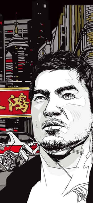 城市街道上的男子，背景有霓虹燈招牌和的士 — OnePlus 13 壁紙