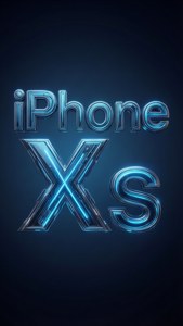 深色背景上發光藍色霓虹 iPhone XS 文字