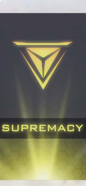 發光的金色三角形標誌，帶有 supremacy 文字，位於深色六邊形背景上。 — 插畫 壁紙