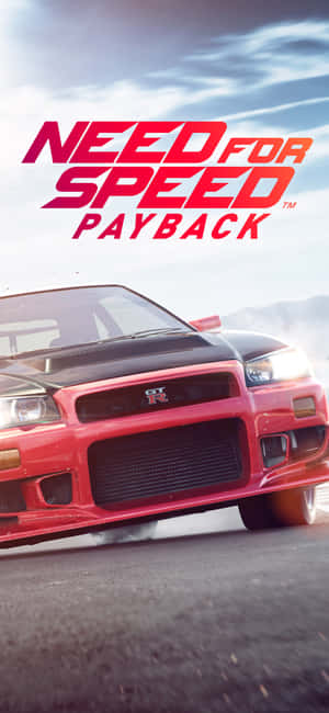 紅色日產GT-R在道路上飄移，帶有Need for Speed Payback標題。