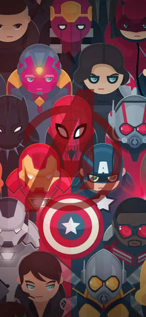 色彩繽紛、風格化的Q版Marvel超級英雄姿勢 — 復仇者聯盟標誌 壁紙