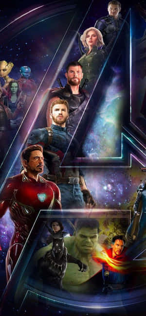 Marvel 超級英雄在太空中，帶有發光的能量光束和宇宙背景。 — 復仇者聯盟標誌 壁紙