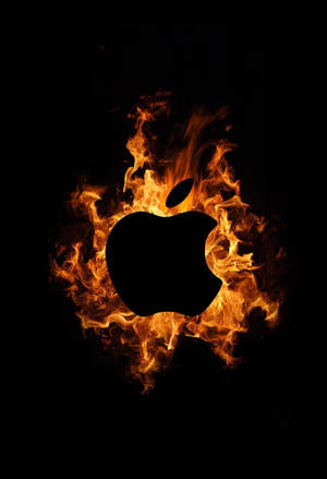 Apple標誌被熊熊火焰包圍在黑色背景上