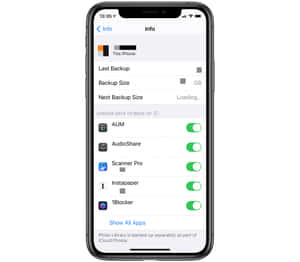 iPhone 顯示 iCloud 備份設定及應用程式選擇切換開關。 — 簡潔 壁紙