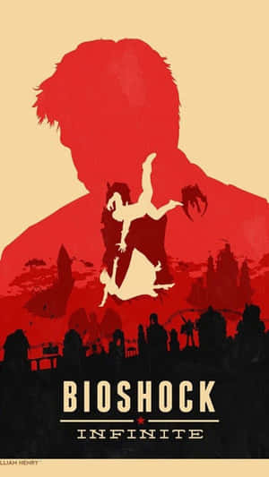 帶有紅色剪影和墜落人物的Bioshock Infinite遊戲海報。