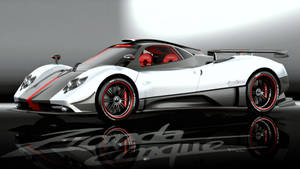白色和紅色帕加尼Zonda Cinque跑車，帶有黑色飾邊和紅色座椅，在反光地板上。 — 美學 iPhone 壁紙