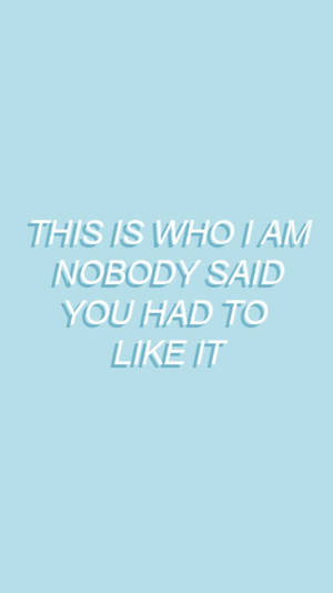 藍色背景上的文字引用，內容為「This is who I am nobody said you had to like it」。