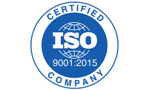 帶有地球設計的ISO 9001:2015認證公司標誌。