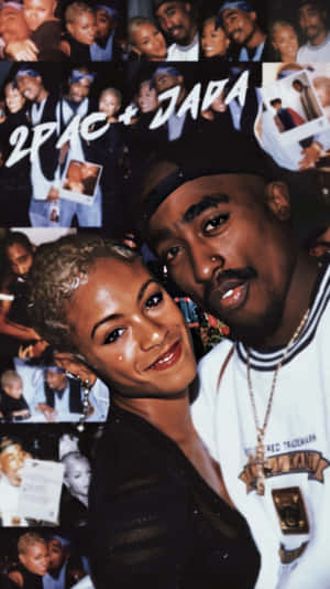Tupac和Jada在相片拼貼中，他們的名字寫在上面。
