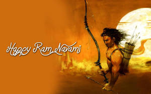 Ram Navami 節日插圖，描繪一位戰士弓箭手在滿月下手持弓和箭。