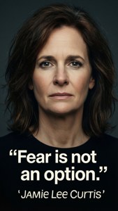Jamie Lee Curtis 肖像，附有語錄「恐懼不是一個選項」。