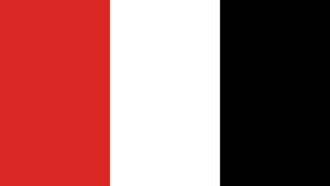 帶有紅、白、黑條紋的垂直三色旗。