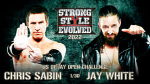 摔角手 Chris Sabin 和 Jay White 以戰鬥姿勢用於 NJPW Strong Style Evolved 2022 活動海報。