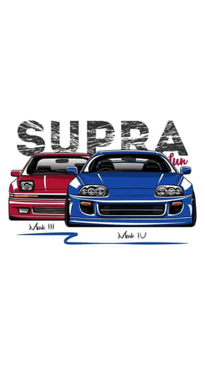 兩輛插圖Supra汽車，標有Mark III和Mark IV，上方有粗體文字。