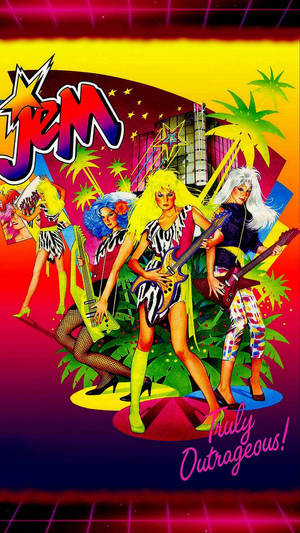 Jem and the Holograms卡通樂隊身穿霓虹服裝，手持結他。