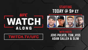 UFC Watch Along 活動，黑色六邊形背景上有四位主持人。