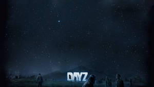 星空下帶有發光DAYZ字母和剪影人物的夜景。