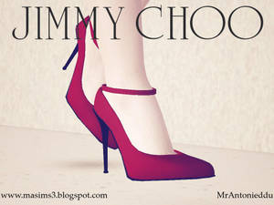 米色表面上的一雙紫紅色Jimmy Choo高跟涼鞋，附有腳踝帶。 — 鞋子 壁紙