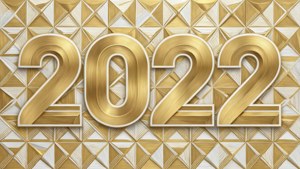 金色3D數字2022在幾何金色和白色背景上。