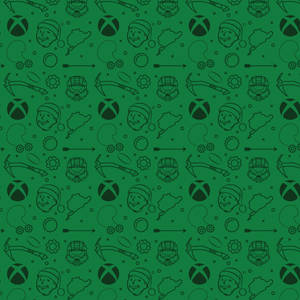 帶有Xbox標誌、Vault Boy和Halo符號的綠色節日遊戲圖案