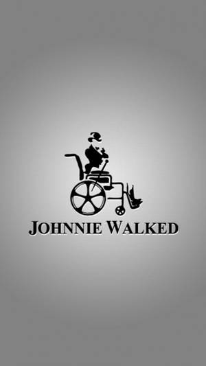 一個戴帽及持拐杖的坐輪椅男子的黑色剪影，位於Johnnie Walked文字上方。