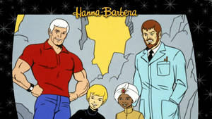 四個 Hanna-Barbera 卡通角色在岩石背景前英勇地擺姿勢。