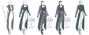 女戰士的角色設計表，包含多種服裝變化。 — 鬼泣 壁紙