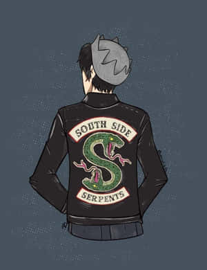動漫角色著住 South Side Serpents 外套，上面有個綠色蛇形徽章。