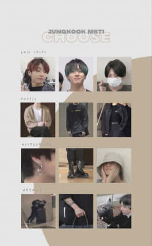 Jungkook MBTI 性格測驗，提供髮色、服裝、配飾和細節選項。 — 極簡美學 壁紙