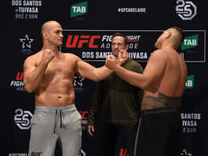 兩名男性MMA拳手在UFC賽事前夕拳頭相碰。