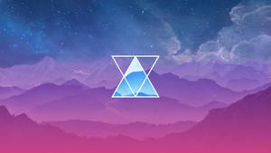 一個發光的三角形漂浮在星空下的山脈之上。