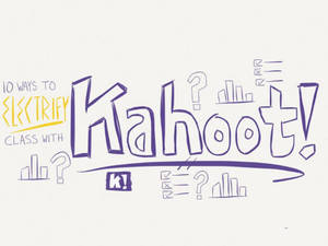 手繪的Kahoot!標誌，帶有關於用測驗和圖表讓課堂充滿活力的文字。