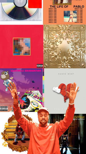 Kanye West 專輯封面的拼貼，色彩繽紛的設計和標誌性圖像。