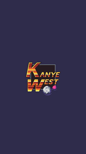Kanye West 像素藝術標誌，帶有漸變文字和地球，背景為深紫色