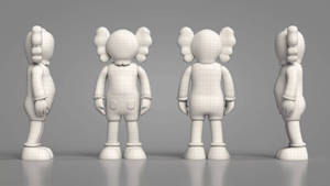 從多個角度以3D線框視圖顯示的四個白色KAWS公仔。