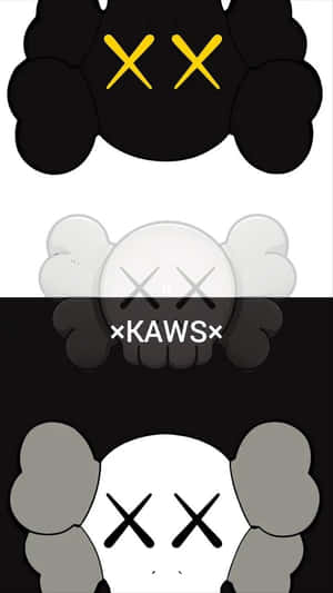 黑色、白色和灰色的KAWS角色藝術，帶有X形眼睛。