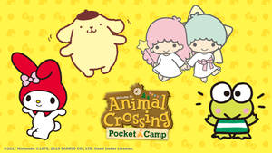 來自Animal Crossing Pocket Camp的可愛卡通角色在黃色背景上。