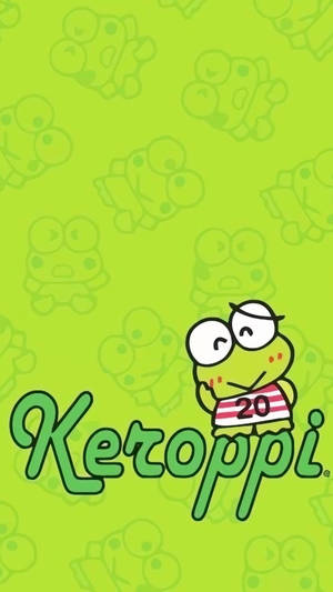 Keroppi 青蛙穿著帶有數字20的條紋襯衫，在綠色背景上。 — 淺綠色美學動態圖 壁紙