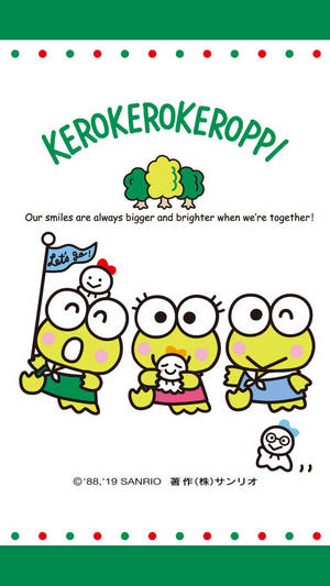 三個Keroppi角色在樹下帶著標語一起微笑。 — Chief Keef 壁紙