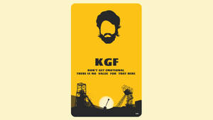 KGF的極簡電影海報，以鬍鬚男子剪影和礦塔為特色。