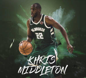 運動員Khris Middleton在綠色粉末爆炸效果下運球。 — 火影忍者海報 壁紙