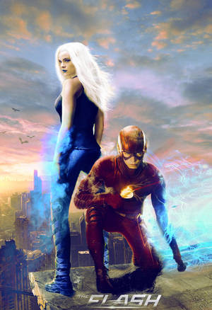 超級英雄 The Flash 同一個白髮女人喺日落時嘅屋頂上。 — 火影忍者海報 壁紙
