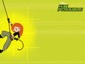 Kim Possible 在黃色背景上以繩索擺動，帶有瞄準十字線。 — 金·卡戴珊 壁紙