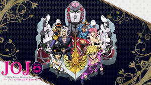 JoJo's Bizarre Adventure Golden Wind 動漫角色以動態姿勢呈現，帶有華麗的金色邊框。