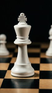 木製棋盤上的白色國際象棋國王，其他棋子失焦。