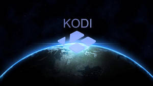 Kodi 標誌在太空中漂浮在地球上方，帶有發光的藍色大氣層。