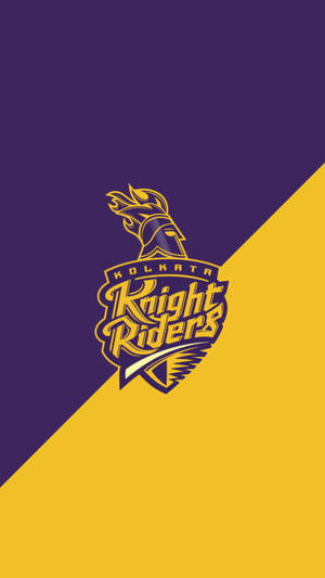 Kolkata Knight Riders板球隊標誌，位於紫色和金色對角線背景上。