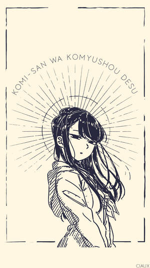 長髮和太陽光環的動漫女孩，文字為「Komi-san wa Komyushou desu」。